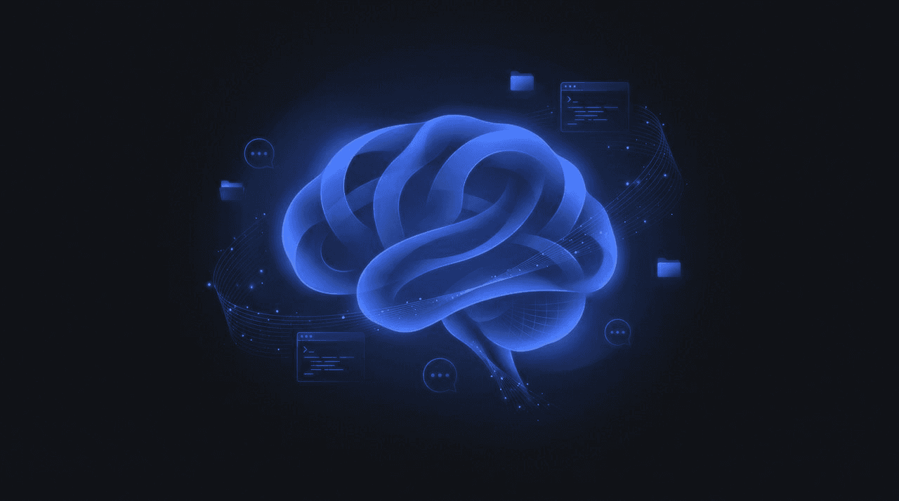 An AI agent at work: an abstract illustration of artificial intelligence reading files, running scripts, and completing tasks